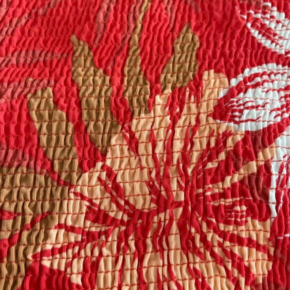 Roxy Tropical Palm Print Hi Waist Smocked Bikini Bottoms Red Wht Sz Au L US S-M - Picture 6 of 11